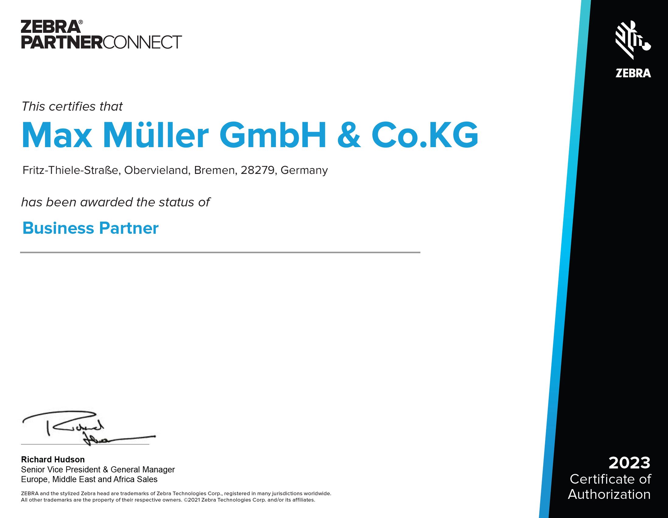 Max Müller - Zebra Business Partner Zertifikat